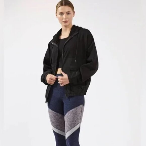 Alo Intent Hooded Jacket Solid Black Oversized Pockets Size Large - Picture 4 of 5